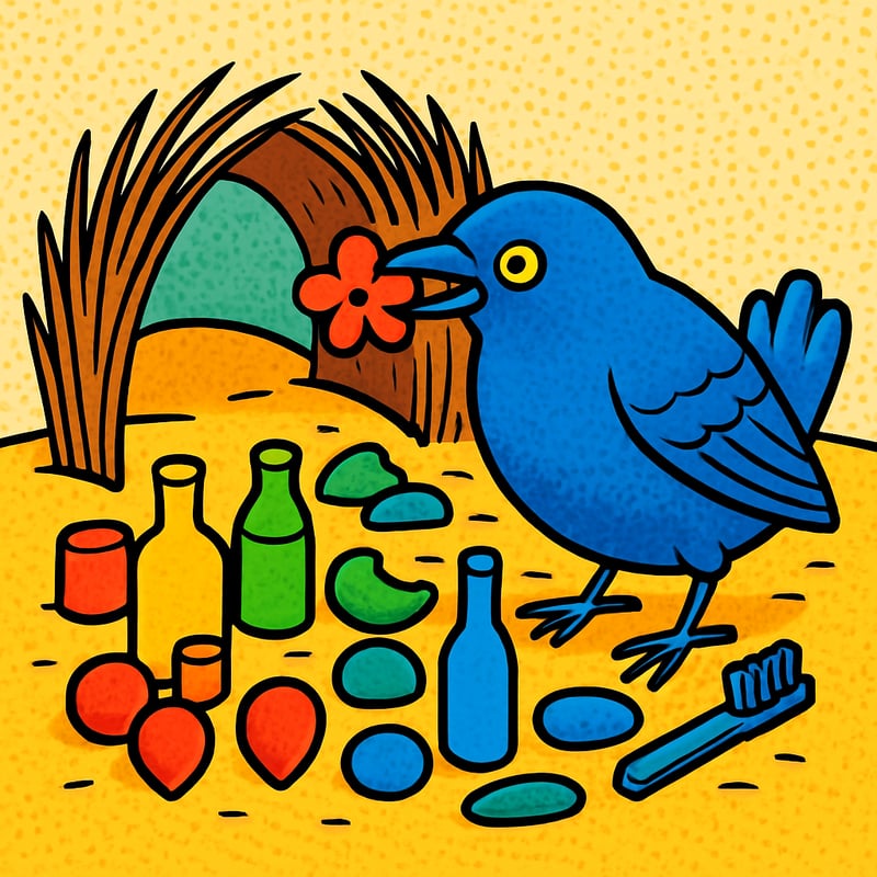 Male bowerbirds build artistic displays to attract mates.