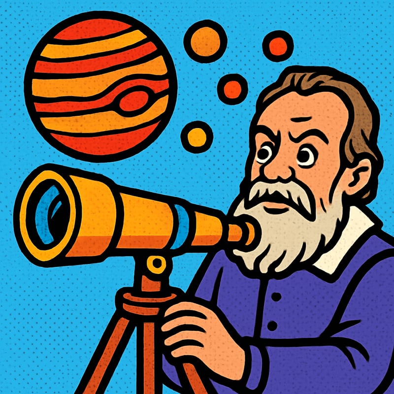 Galileo pointed a telescope at Jupiter and found four moons orbiting it.