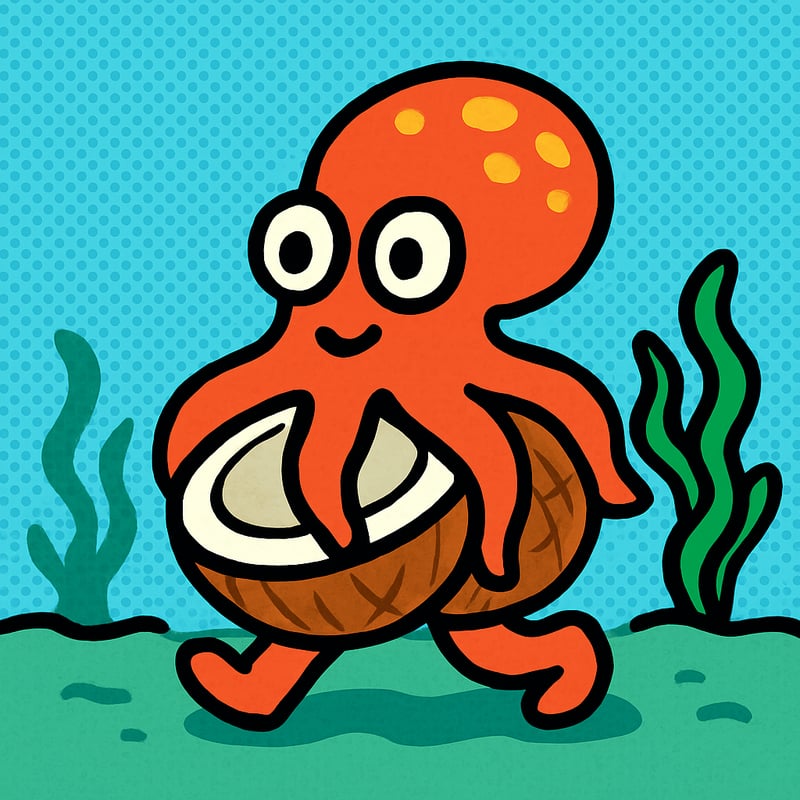 An octopus carries coconut shells around to use as armor.