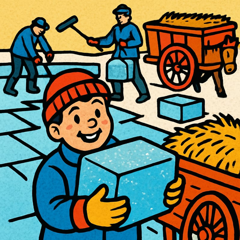 Before refrigerators, people kept food cold with giant blocks of ice.