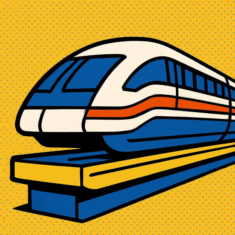 The fastest train in regular service floats above the track.